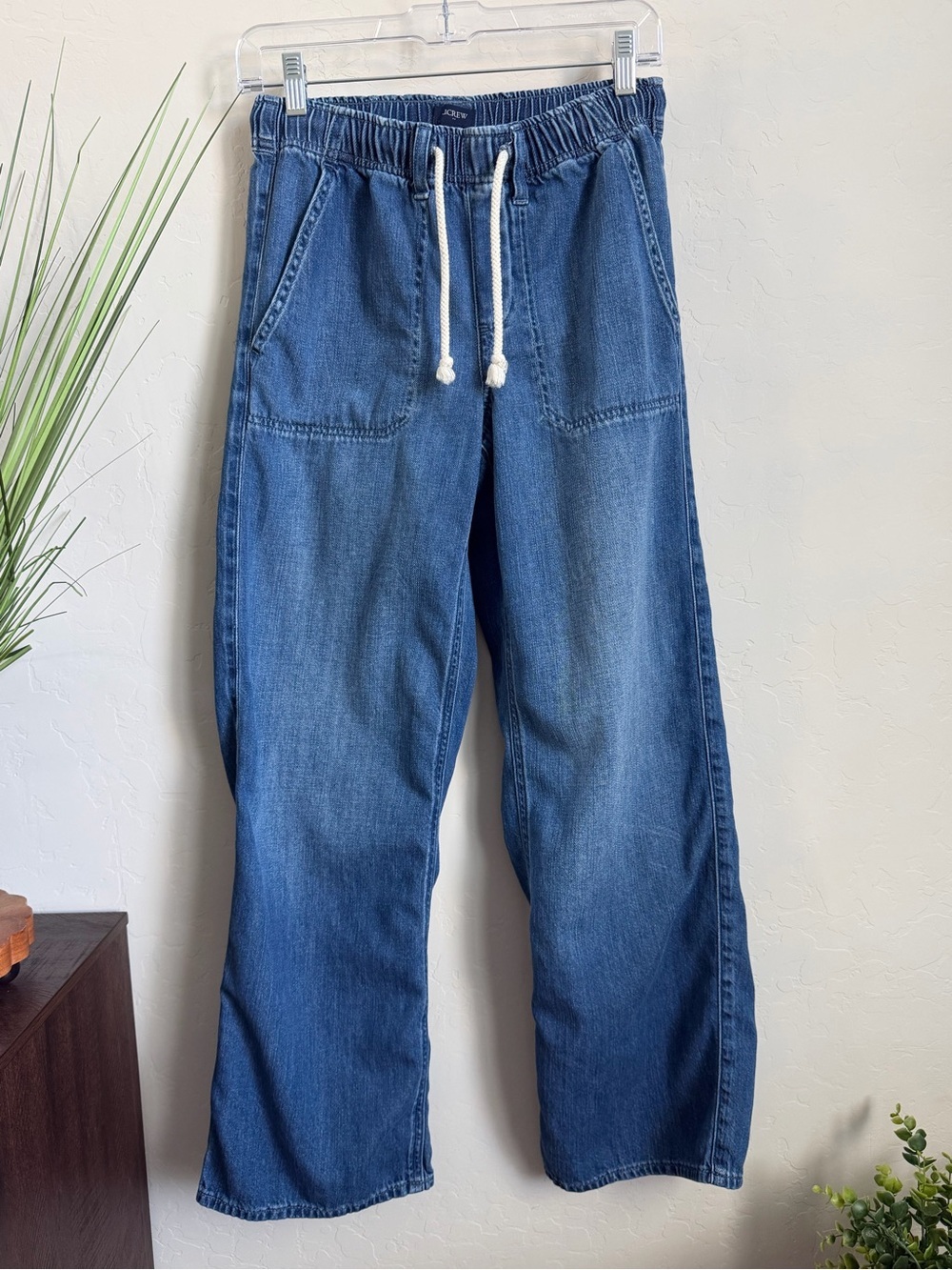 J.Crew Factory Pull-On Wide Leg Denim Jeans Women’s 26 Lyocell Drawstring Soft